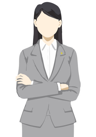 Flat color stylish illustration of female lawyer crossing arms (faceless)のイラスト素材