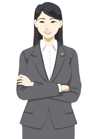 Flat color stylish illustration of female lawyer crossing armsのイラスト素材