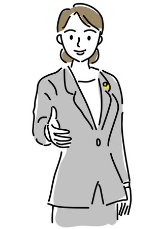 Simple line drawing illustration of female lawyer asking for a handshakeのイラスト素材