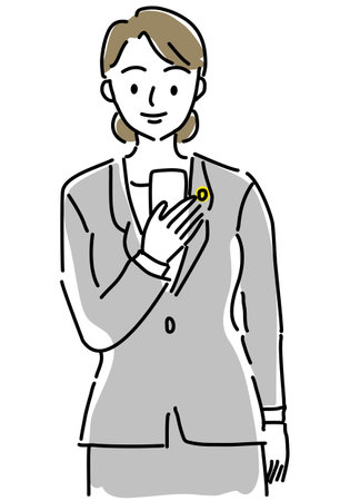 Simple line drawing illustration of female lawyer looking at smartphoneのイラスト素材