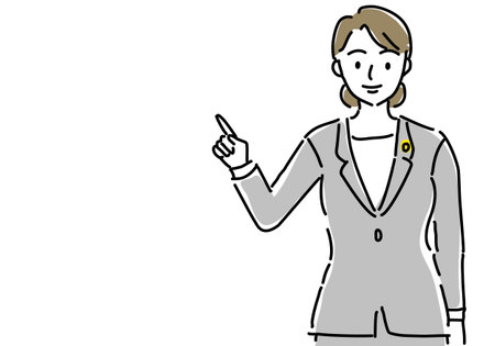 Simple line drawing illustration of a female lawyer pointingのイラスト素材
