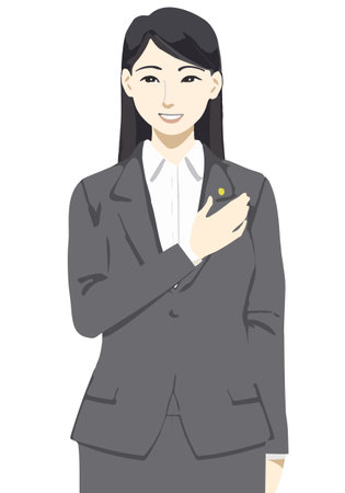 Female lawyer flat color illustration with hands on chestのイラスト素材