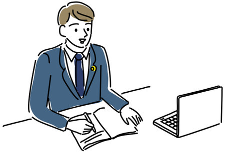 Simple line drawing illustration of a male lawyer receiving consultationのイラスト素材
