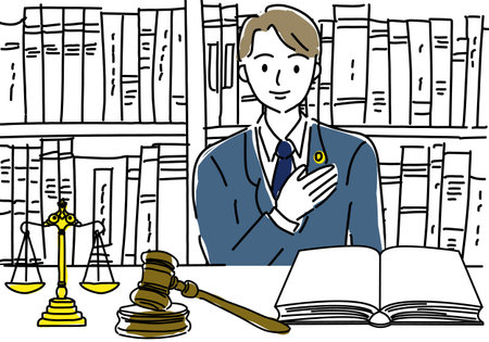 Simple line drawing illustration of a male lawyer at a legal consultation officeのイラスト素材
