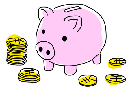 Simple line drawing illustration of piggy bank of pig (Â¥)のイラスト素材