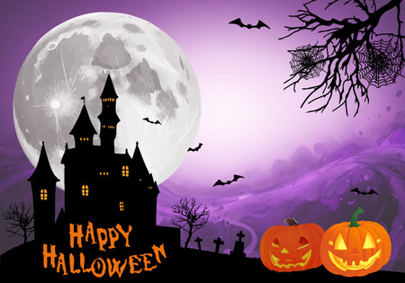 Halloween night image purple background illustration (generated AI)の素材