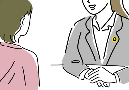 Simple line drawing illustration of a woman and a female lawyer consultingのイラスト素材