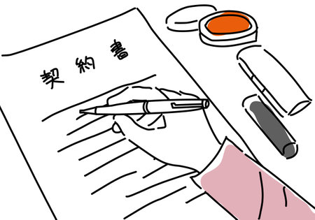 Simple line drawing of female hand signing contractのイラスト素材