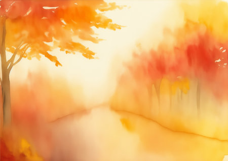 Watercolor autumn landscape background materialの素材