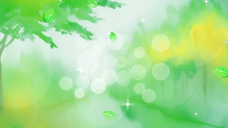 Fresh green leaves background with bokeh lights. Vector illustration.の写真素材