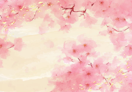 cherry blossom sakura background, hand drawn watercolor styleの素材