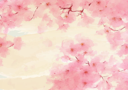 Cherry blossom sakura. Japanese watercolor background. Vector illustration.の素材