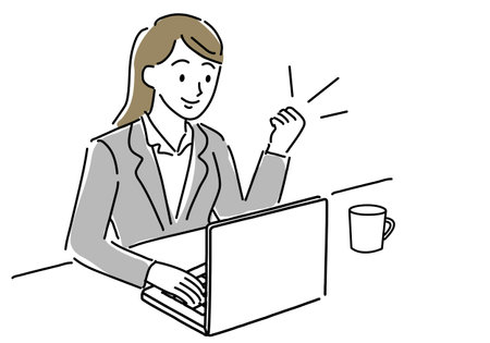 Simple line drawing of a woman in a guts pose in DX promotionのイラスト素材