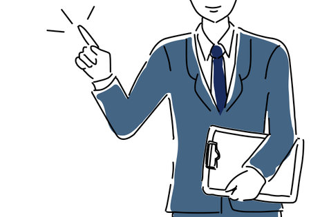 Businessman pointing with his finger and holding a folder. Vector illustrationのイラスト素材