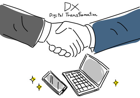 Simple line drawing of a suit hand shaking hands to promote DXのイラスト素材