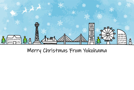 Yokohama cityscape and Santa Claus at Christmasのイラスト素材