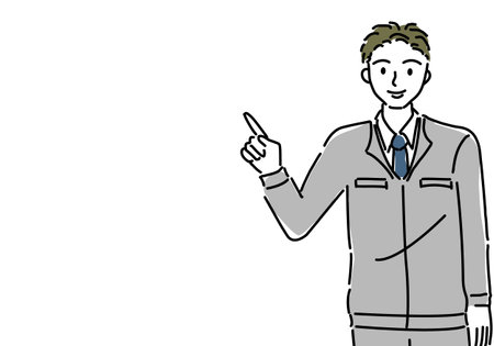 Man in work clothes pointingのイラスト素材