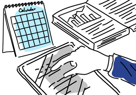 A simple line drawing of a uniform studying for an exam on a tabletのイラスト素材