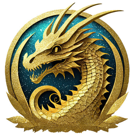 Three-dimensional dragon emblem-style icon New Year's card material (generative AI)の素材