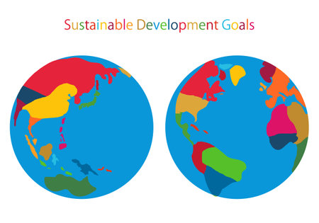 World map set of the southern and northern hemispheres in 17 SDGs colorsのイラスト素材