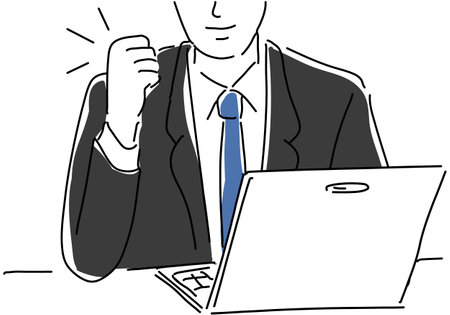 Guts pose man and laptop simple line drawingのイラスト素材