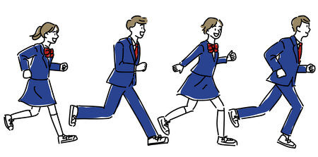 Male and female students smiling and running toward their goalsのイラスト素材