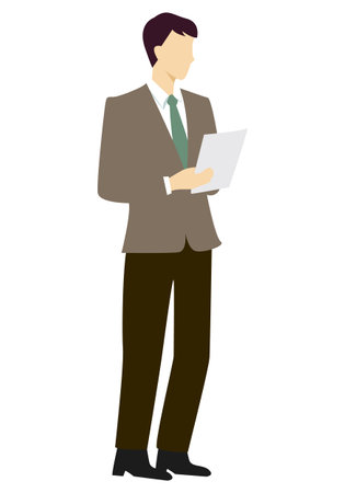 Businessman with documents on a white background. Vector illustration in flat style.の写真素材