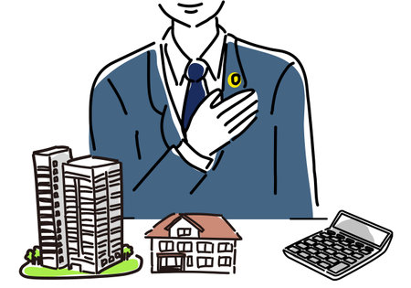 Illustration of a real estate agent holding a pen in his handの写真素材