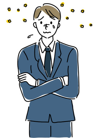 Business person suffering from hay fever hand drawing illustrationの写真素材