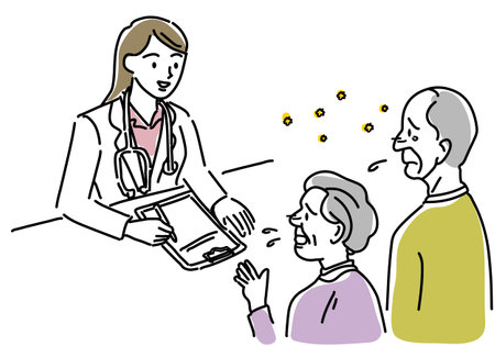 Illustration of a female doctor explaining a diagnosis to a senior patient
illustration of a doctor talking to an elderly patient.の写真素材
