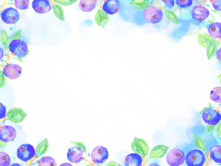 Watercolor hand-drawn blueberry frame (generative AI)の素材