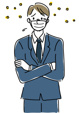 Illustration of a man wearing a suit with arms crossedのイラスト素材
