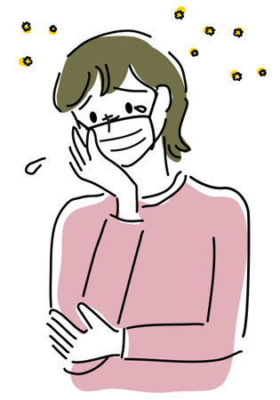 Illustration of a young woman wearing a mask to hay feverのイラスト素材