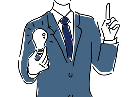 Businessman holding a lightbulb in his hand. Vector illustrationのイラスト素材