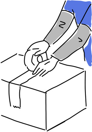 Illustration of the hands of a delivery man holding a cardboard boxのイラスト素材