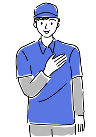 Illustration of a man in a blue uniform with his hands foldedのイラスト素材