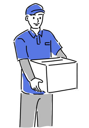 Illustration of a delivery man carrying a box on a white backgroundのイラスト素材