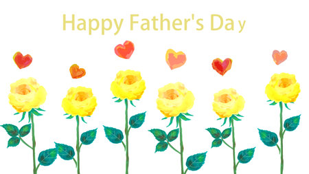 Happy Father's Day greeting card with yellow roses and hearts on white background.の写真素材