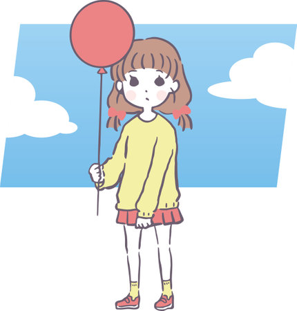 illustration of girl resting on suitcaseのイラスト素材