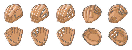 Illustration of the front and back of five baseball glovesのイラスト素材
