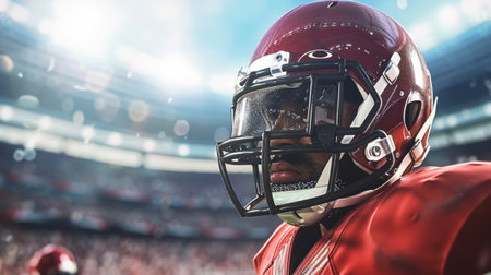 American football player against rugby stadium with lights and flares 3d renderingの素材
