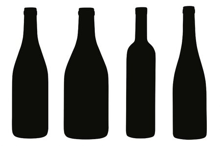 Isolated abstract four black bottles, on white backgroundの写真素材