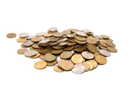 Group of coins on white backgroundの写真素材