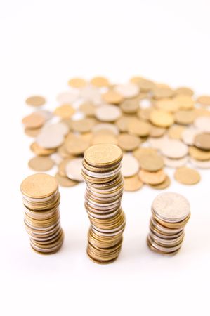 Coins isolated on white backgroundの写真素材