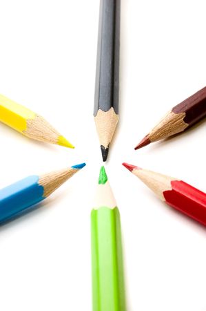 Colorful pencils on white backgroundの写真素材