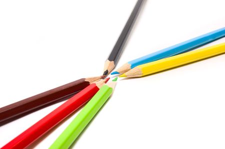 Colorful pencils on white backgroundの写真素材