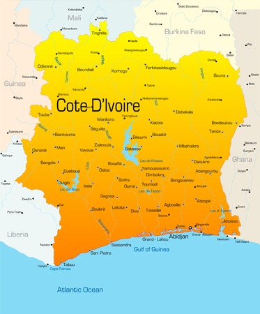 Abstract vector color map of Cote d'Ivoire countryのイラスト素材