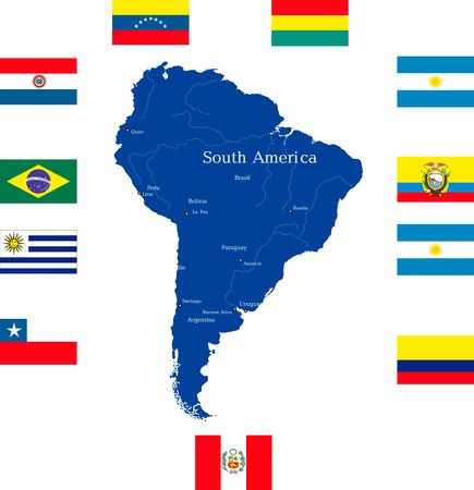 Abstract map of south america continent with countries flagsのイラスト素材