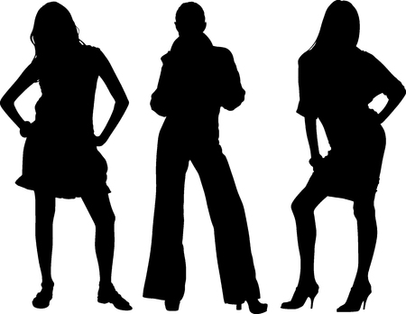 Three sexy girls vectors silhouetteのイラスト素材