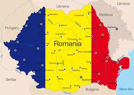 Abstract vector color map of Romania country coloured by national flag のイラスト素材
